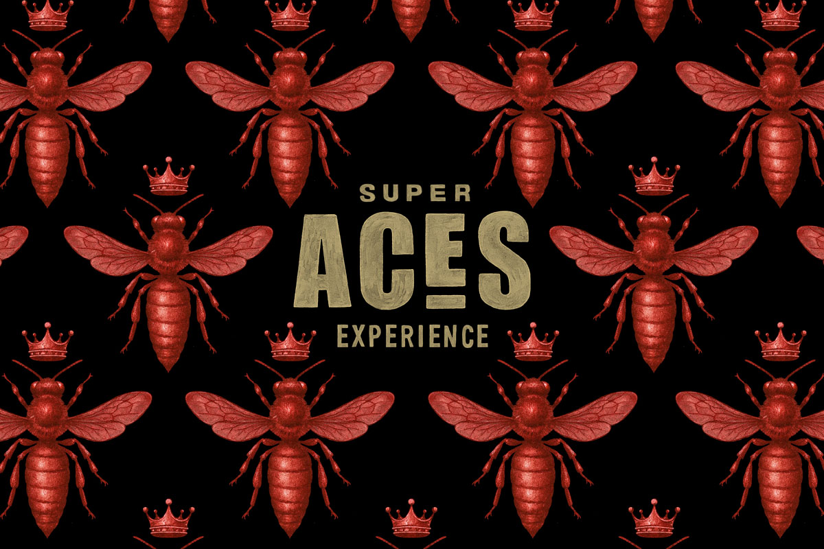 Super Aces Experience 2026 — official merchandising design, t-shirts and caps apparel graphics by BMD Design.