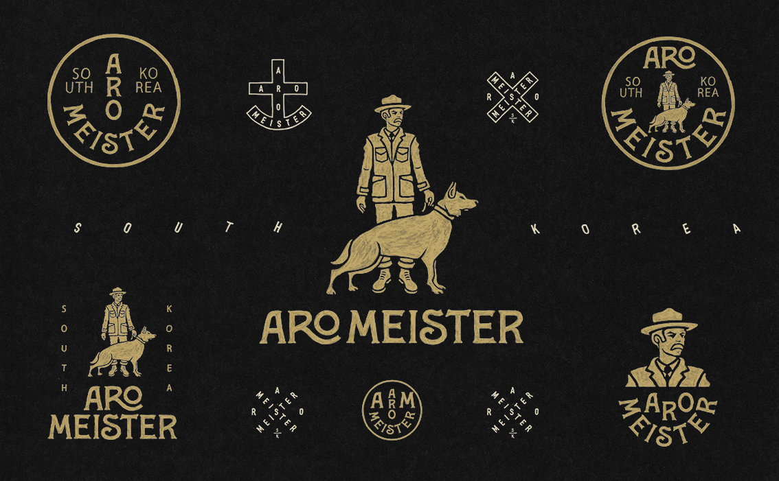 Vintage artisanal label design and traditional hand-drawn illustration for Aromeister