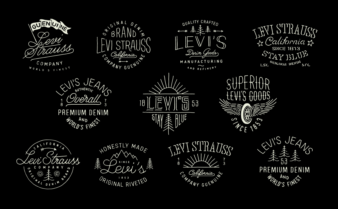 Vintage heritage illustration and custom hand-drawn monogram design for Levi Strauss & Co USA