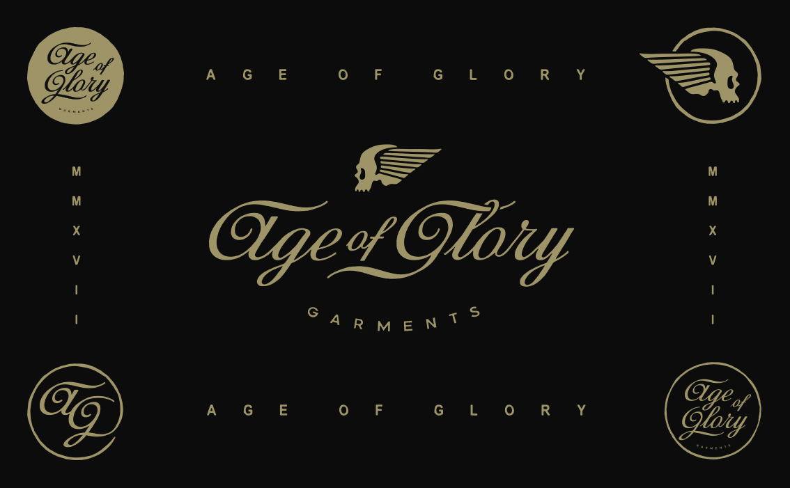 Heritage apparel branding and custom hand-drawn script design for Age of Glory France