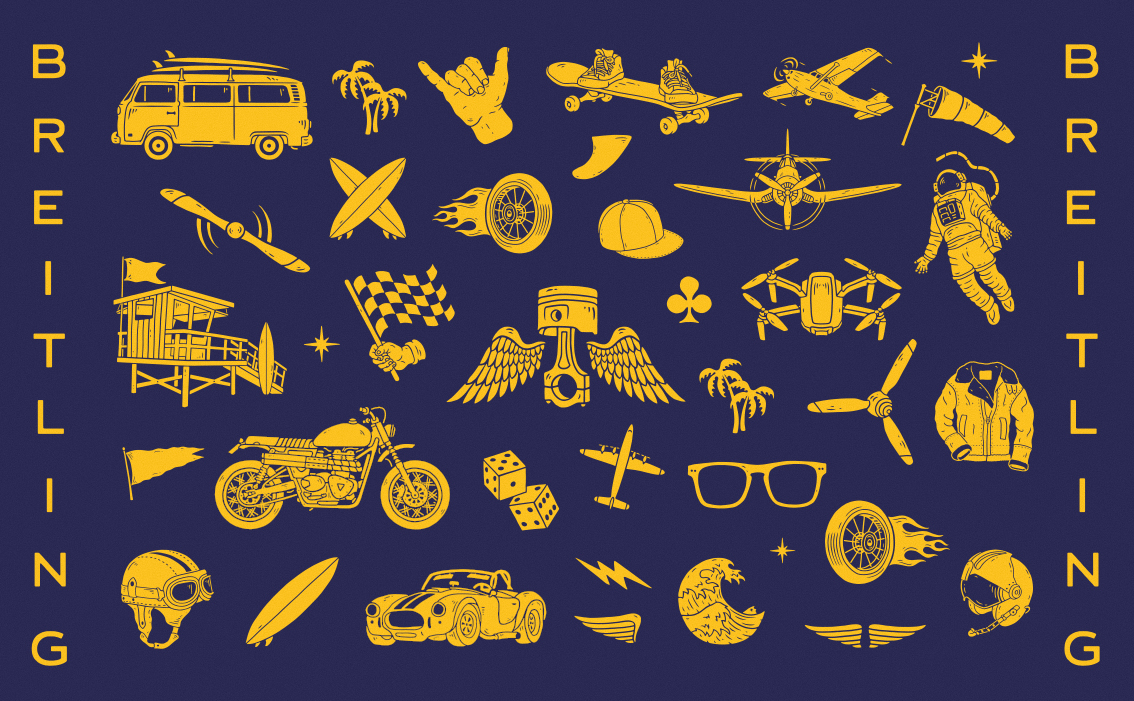 High-end watch industry branding and custom technical hand-lettering for Breitling Switzerland