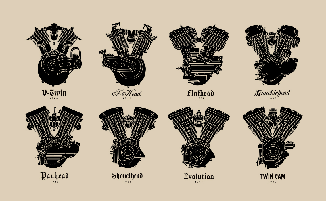 Artisanal brand identity and vintage motor-culture hand-drawn graphics for Motor Limited Las Vegas USA