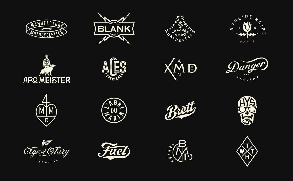 Iconic custom logotypes and heritage-inspired emblems with artisanal hand-drawn craftsmanship