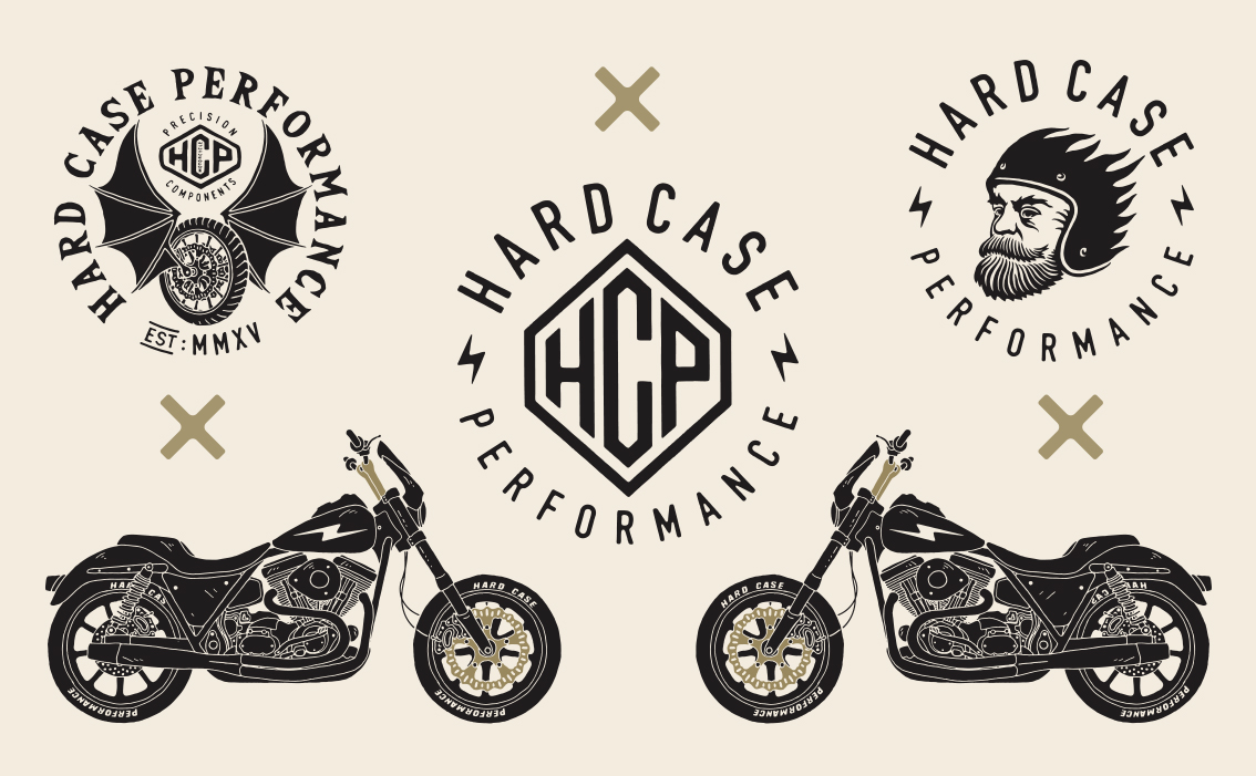 Hells motorcycles club style hand-drawn lettering and artisanal visual communication for HCP California USA by BMD Design