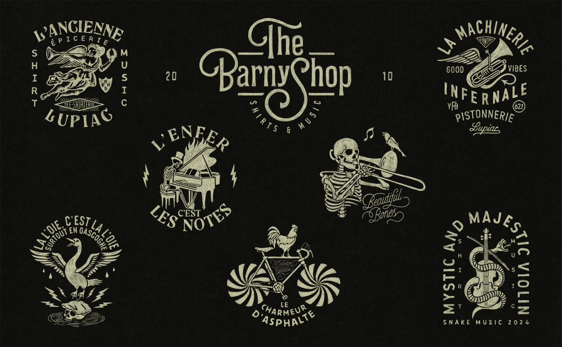Artisanal lifestyle branding and bespoke hand-lettered logos for Barny Shop France