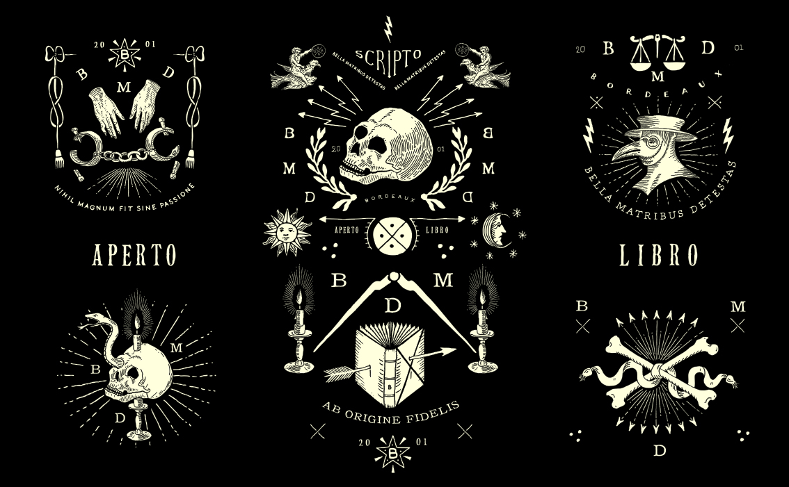 Maconic symbol and hand-crafted typography — bespoke emblem design by Bruno Michaud BMD Design