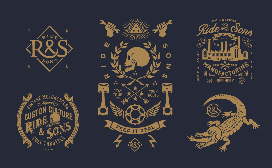 Classic hand-inking and vintage-inspired artisanal branding for Ride & Sons