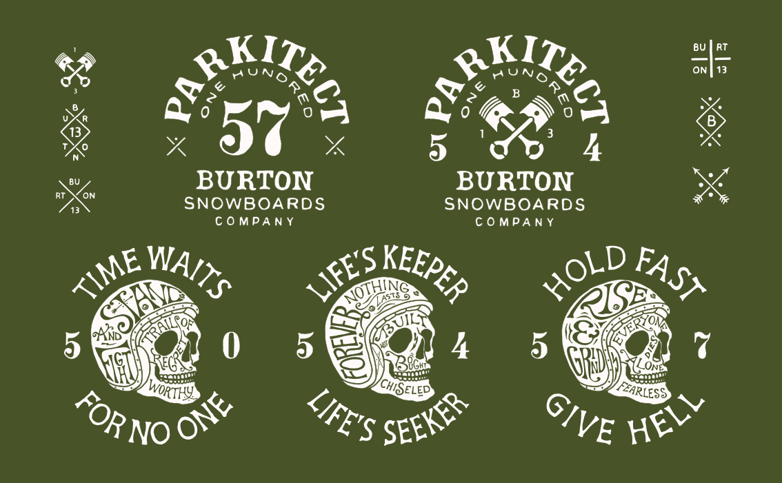 Creative art direction and custom hand-drawn lettering for Burton Snowboards USA