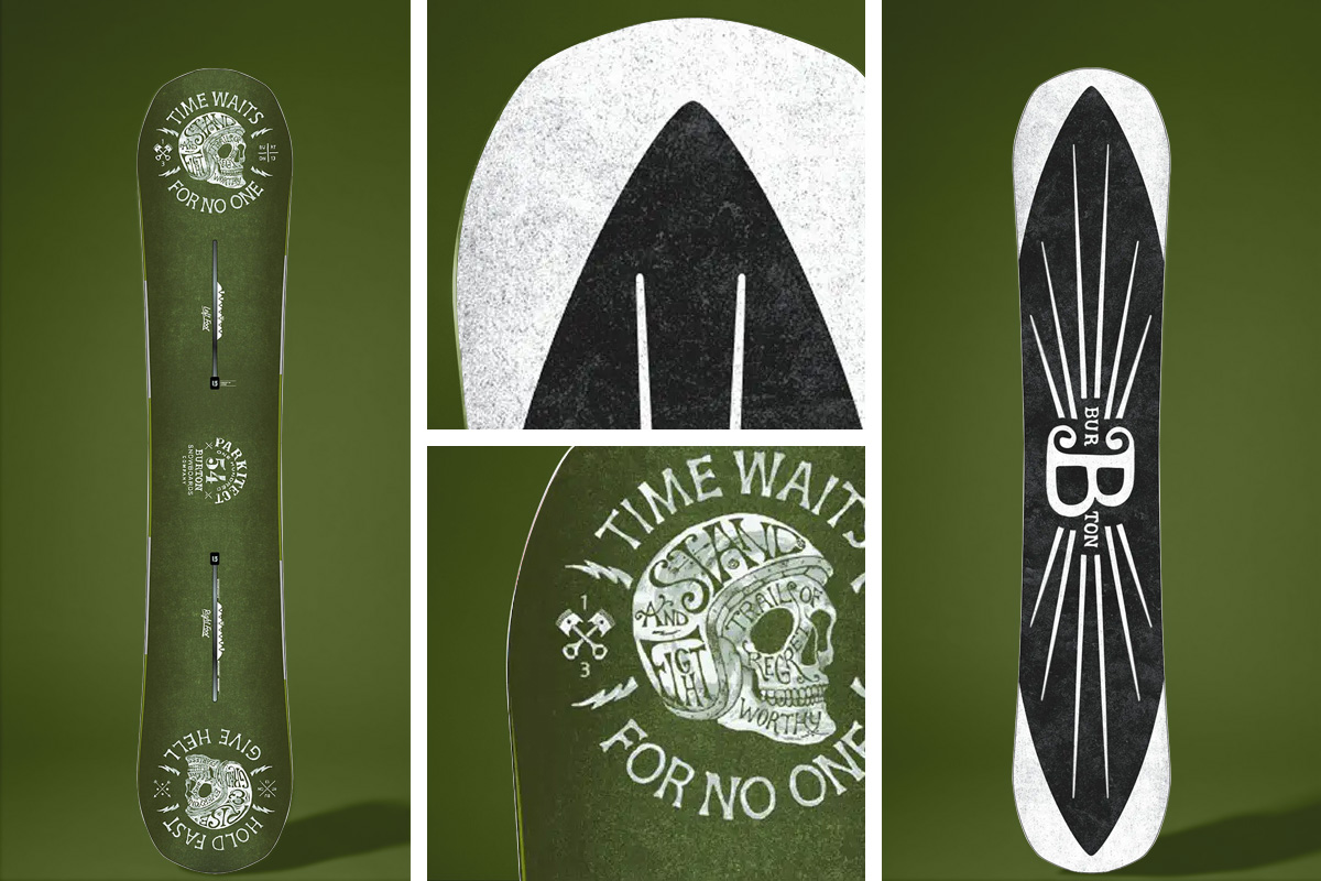 Burton Parkitect graphic deck snowboard — artwork by BMD Design (Bruno Michaud), Bordeaux.