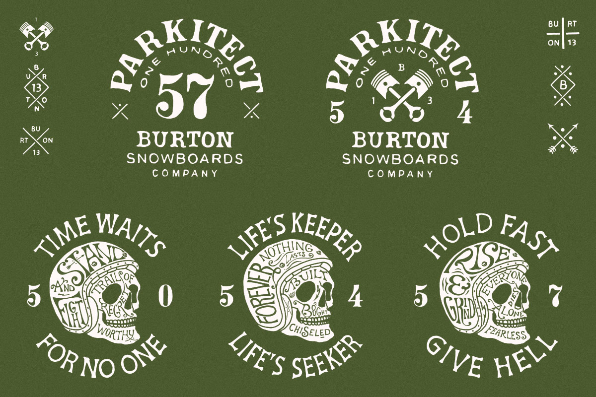Burton Parkitect graphic deck snowboard — artwork by BMD Design (Bruno Michaud), Bordeaux.