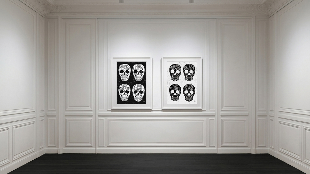 Graphic design exhibition at Sup de Pub school, Bordeaux — illustration and custom typography by BMD Design, 04.