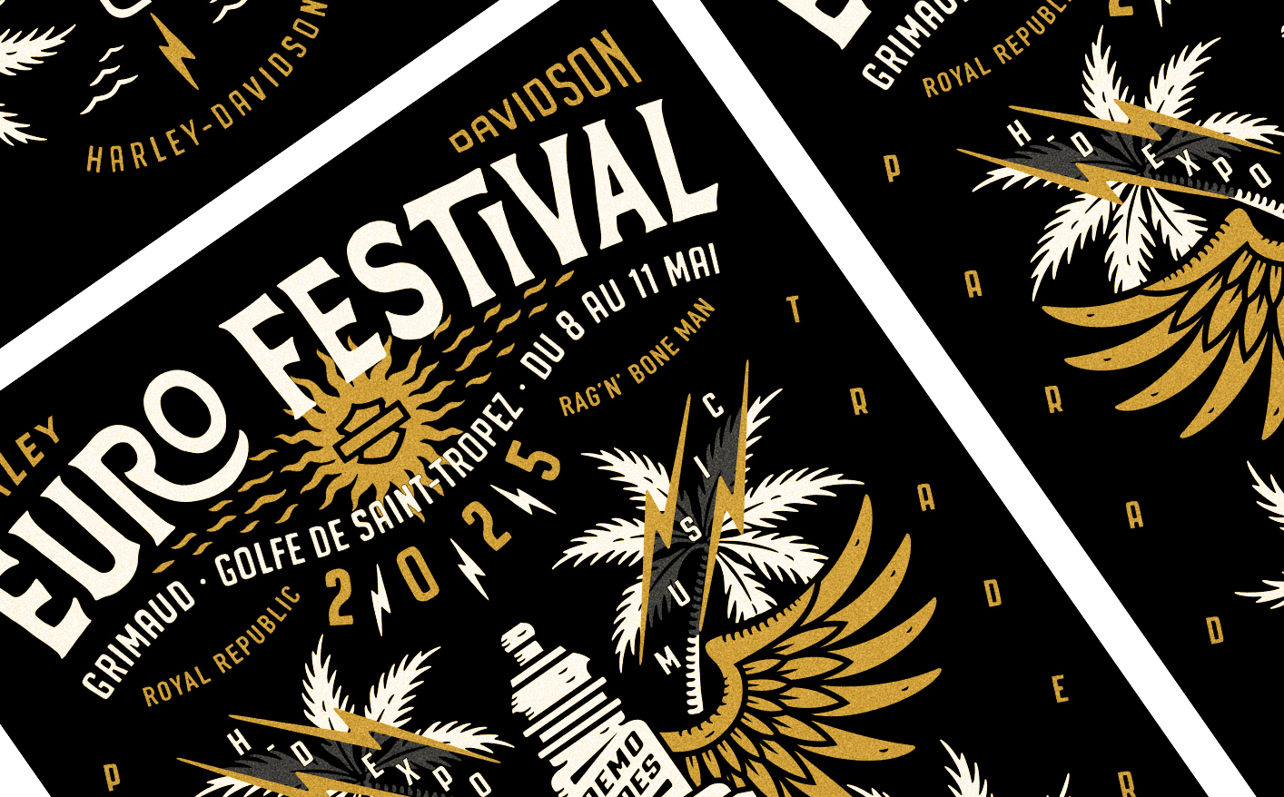 High-end graphic storytelling for the iconic Harley-Davidson gathering in Grimaud, Saint-Tropez.