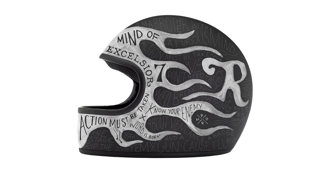 High-end helmet pinstriping and heritage-inspired custom paint collection in cafe racer style by BMD Design.