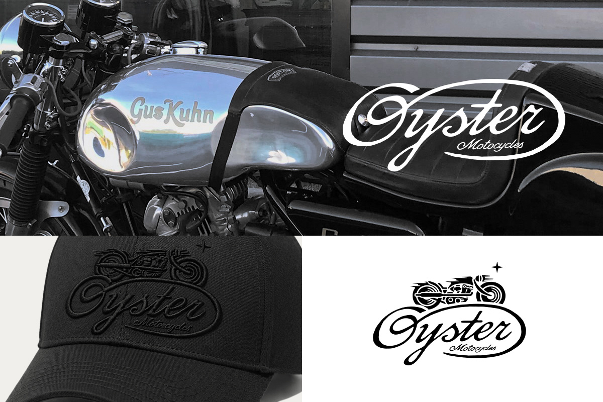 Oyster Motorcycles — raw workshop logo identity for a bespoke motorcycle restoration atelier, by BMD Design