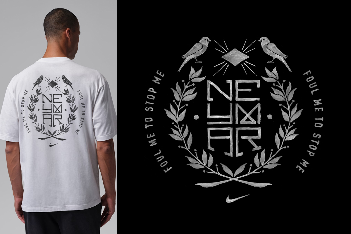 Nike Neymar graphic tee by BMD Design — hand-crafted football illustration celebrating technical agility for Nike sportswear collections