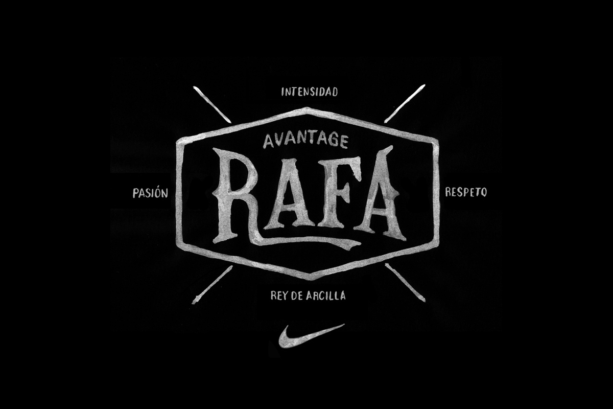 Nike Rafael Nadal Advantage apparel graphic — hand-crafted tennis court illustration by BMD Design, Rafa sporting symbolism for Nike collections