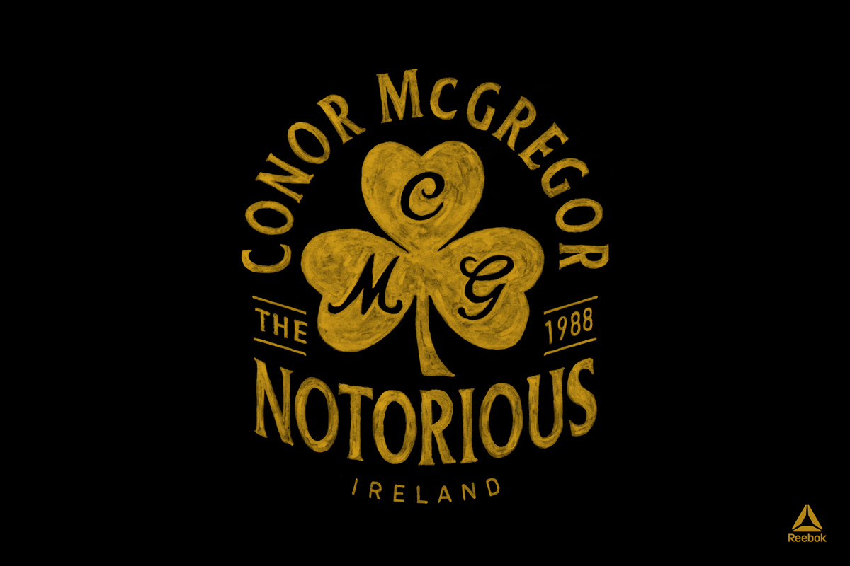 Reebok UFC Conor McGregor apparel design — hand-painted brush illustration by BMD Design for Reebok UFC limited edition collection, artisanal MMA graphic