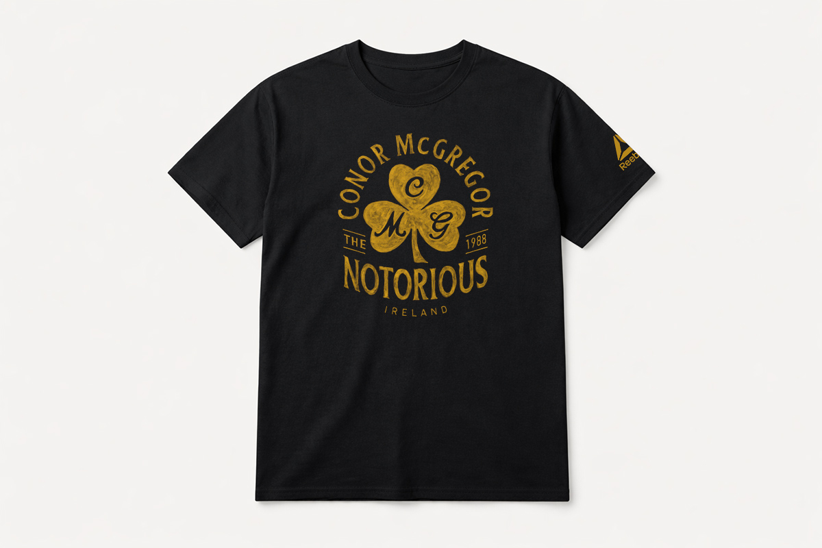 Reebok UFC Conor McGregor second apparel graphic — bold brush-painting by BMD Design, hors collection capsule MMA fighter tribute