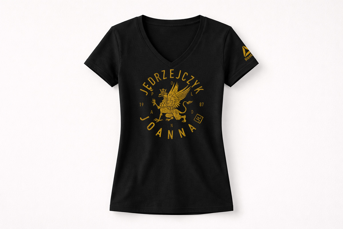 Reebok UFC Joanna Jędrzejczyk second apparel graphic — bold brush-painting by BMD Design, hors collection capsule MMA fighter tribute
