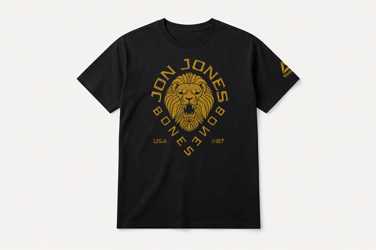 Reebok UFC Jon Jones second apparel graphic — bold brush-painting by BMD Design, hors collection capsule MMA fighter tribute