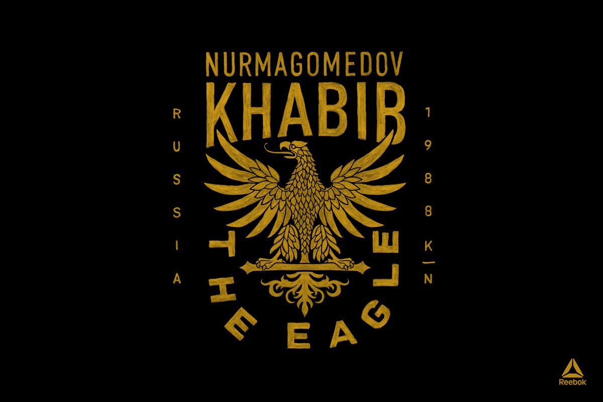 Reebok UFC Khabib Nurmagomedov tee apparel design — hand-painted brush illustration by BMD Design for Reebok UFC limited edition collection, artisanal MMA graphic