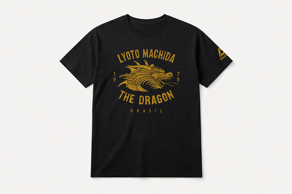 Reebok UFC Lyoto Machida second apparel graphic — bold brush-painting by BMD Design, hors collection capsule MMA fighter tribute