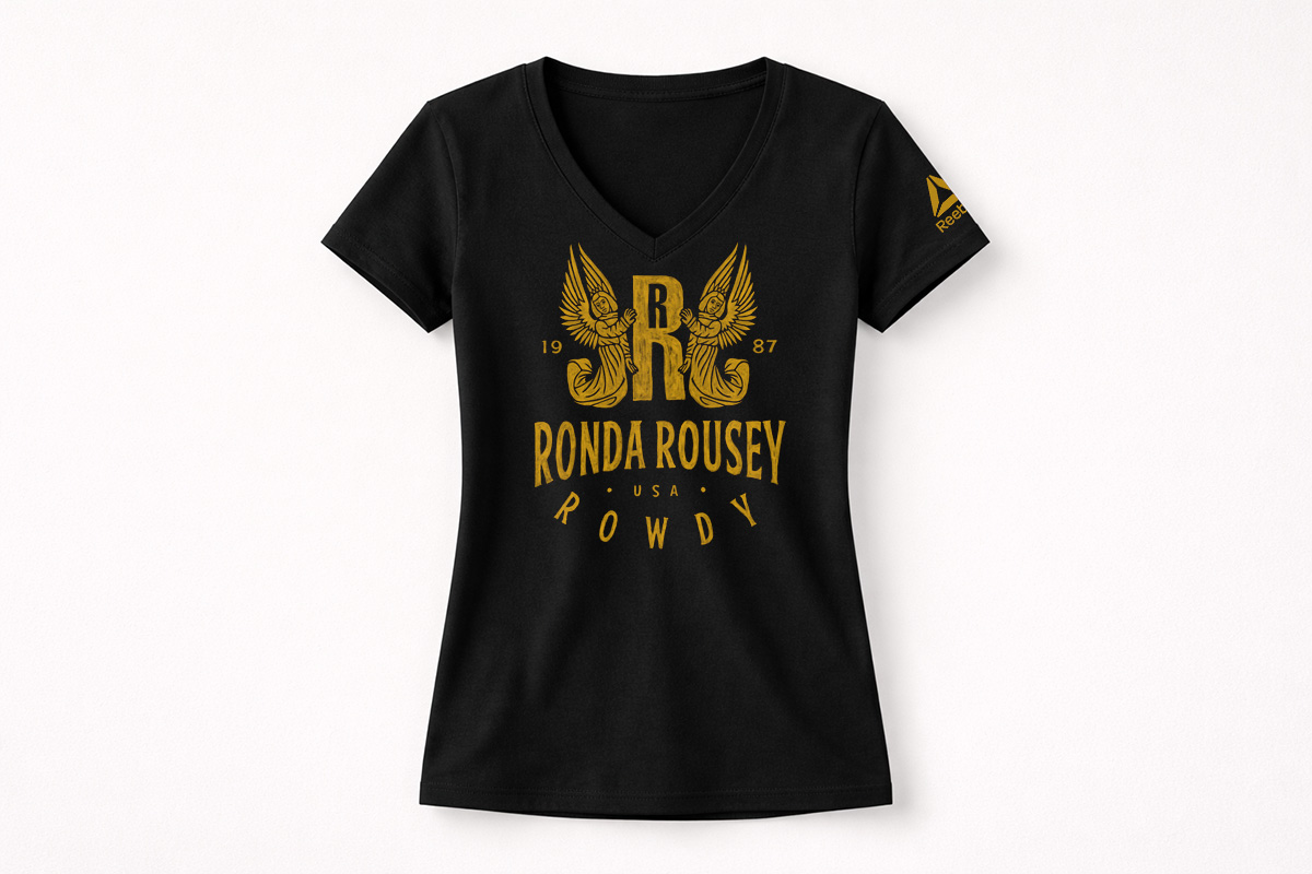 Reebok UFC Ronda Rousey second apparel graphic — bold brush-painting by BMD Design, hors collection capsule MMA fighter tribute