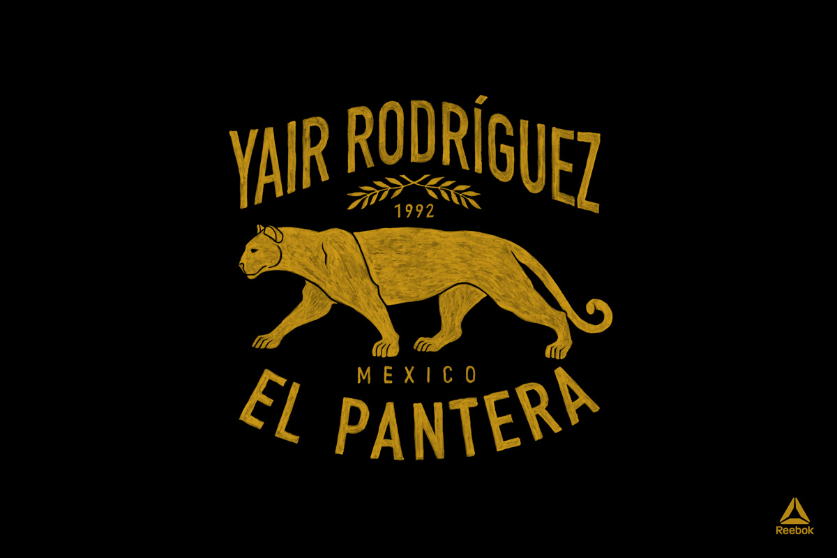 Reebok UFC Yair Rodriguez apparel design — hand-painted brush illustration by BMD Design for Reebok UFC limited edition collection, artisanal MMA graphic