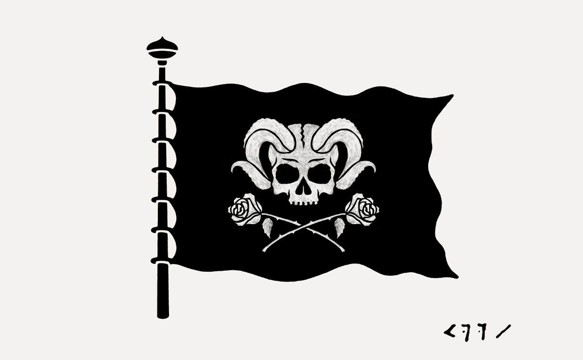 Pirate flag with Ram and Rosicrucian symbols — hand-painted by BMD Design for Ubisoft