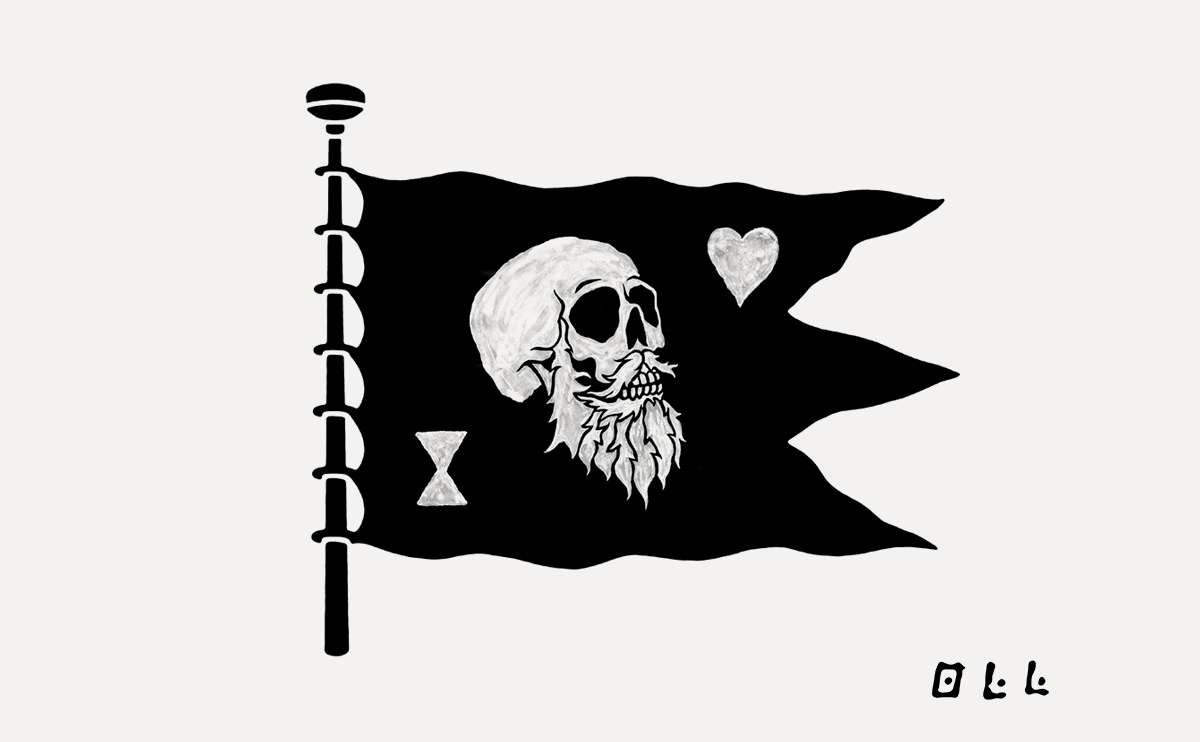 Pirate flag skull barber — ink illustration by BMD Design Bordeaux